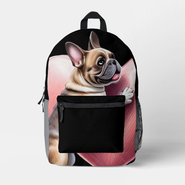 Französische Bulldogge I love you Printed Backpack (Front)