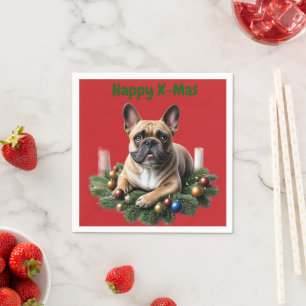 Französische Bulldogge im Adventskranz Napkin