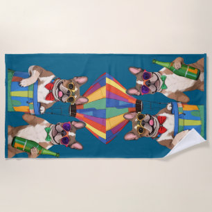 französische Bulldogge im Heißluftballon Beach Towel