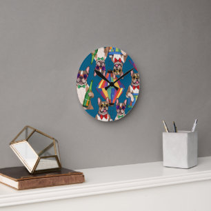 französische Bulldogge im Heißluftballon Round Clock