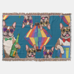 französische Bulldogge im Heißluftballon Throw Blanket