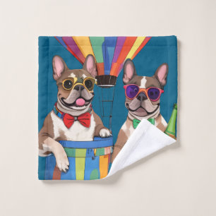 französische Bulldogge im Heißluftballon  Wash Cloth