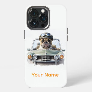 französische Bulldogge im Oldtimer iPhone 13 Pro Case