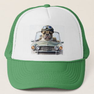 Französische Bulldogge im Oldtimer Trucker Hat