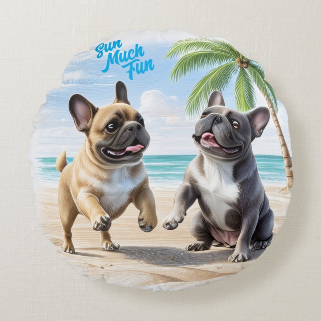 französische Bulldogge im Sommer  Round Cushion (Front)