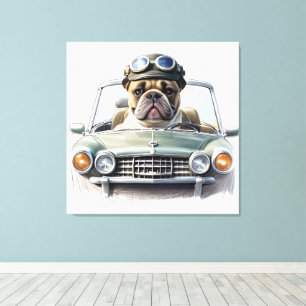 Französische Bulldogge im Sportwagen Canvas Print