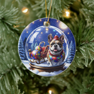 Französische Bulldogge in Weihnachtskugel Ceramic Tree Decoration