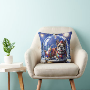 Französische Bulldogge in Weihnachtskugel  Cushion