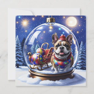 Französische Bulldogge in Weihnachtskugel Holiday Card
