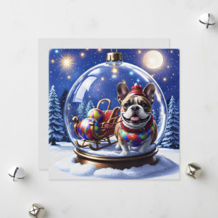 Französische Bulldogge in Weihnachtskugel Holiday Card