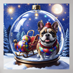 Französische Bulldogge in Weihnachtskugel Poster