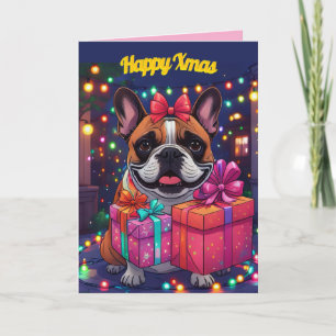 Französische Bulldogge Lichterkette Weihnachten Card