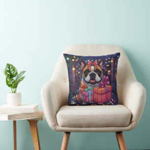 Französische Bulldogge Lichterkette Weihnachten Cushion