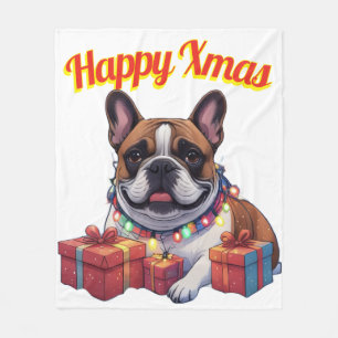 Französische Bulldogge Lichterkette Weihnachten Fleece Blanket