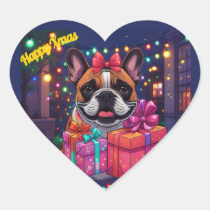 Französische Bulldogge Lichterkette Weihnachten Heart Sticker