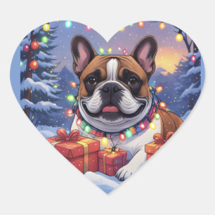 Französische Bulldogge Lichterkette Weihnachten Heart Sticker