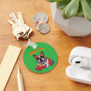 Französische Bulldogge Lichterkette Weihnachten Key Ring