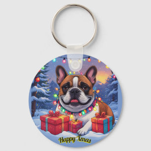 Französische Bulldogge Lichterkette Weihnachten Key Ring