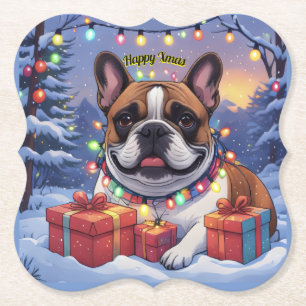 Französische Bulldogge Lichterkette Weihnachten Paper Coaster