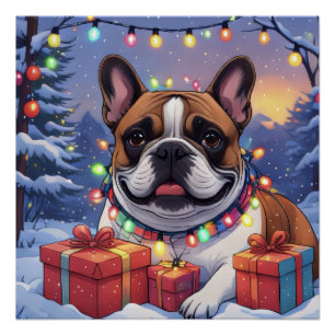 Französische Bulldogge Lichterkette Weihnachten  Poster