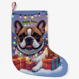 Französische Bulldogge Lichterkette Weihnachten Small Christmas Stocking