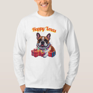 Französische Bulldogge Lichterkette Weihnachten T-Shirt