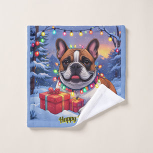 Französische Bulldogge Lichterkette Weihnachten Wash Cloth