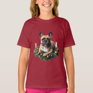 Französische Bulldogge liegt im Adventkranz T-Shirt