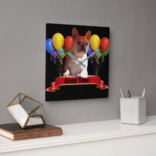 französische Bulldogge mit Ballons Square Wall Clock