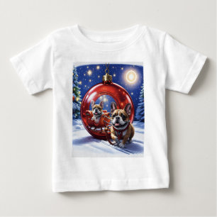 Französische Bulldogge mit Christbaumkugel Baby T-Shirt