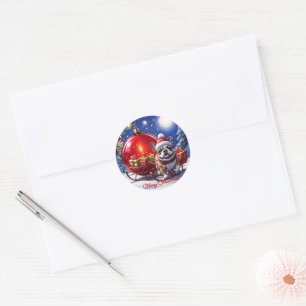 Französische Bulldogge mit Christbaumkugel Classic Round Sticker