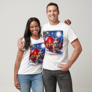 Französische Bulldogge mit Christbaumkugel T-Shirt