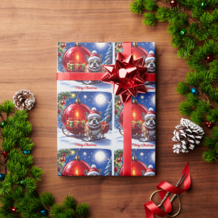 Französische Bulldogge mit Christbaumkugel Wrapping Paper