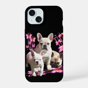 Französische Bulldogge mit drei Bulldoggen in Pink iPhone 15 Case