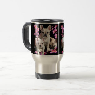 Französische Bulldogge mit drei Bulldoggen in Pink Travel Mug