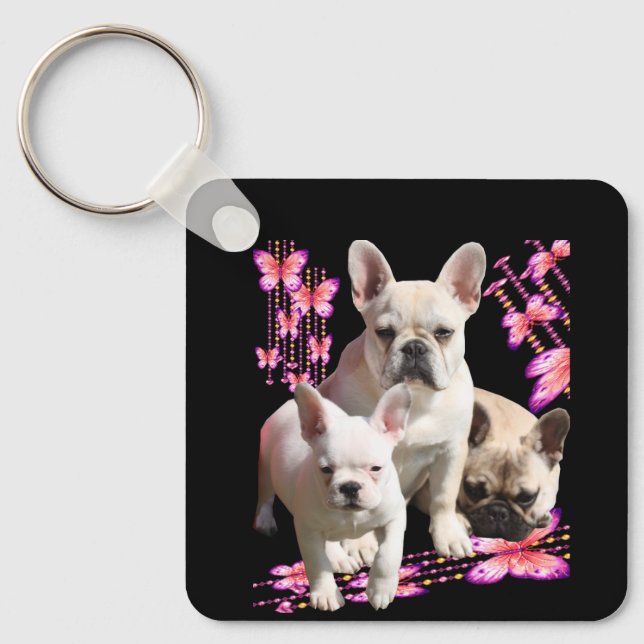 Französische Bulldogge mit drei Bulldoggen  Key Ring (Front)