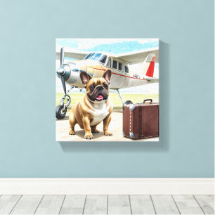 Französische Bulldogge mit Flugzeug Canvas Print