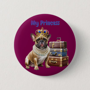 französische Bulldogge mit Koffer und Perlen 6 Cm Round Badge