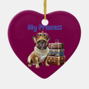 französische Bulldogge mit Koffer und Perlen Ceramic Tree Decoration