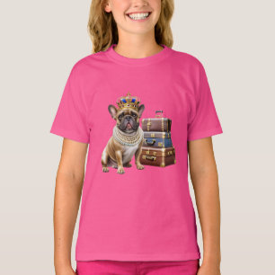französische Bulldogge mit Koffer und Perlen T-Shirt