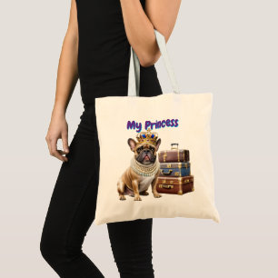 französische Bulldogge mit Koffer und Perlen Tote Bag