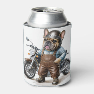 Französische Bulldogge mit Motorrad Can Cooler