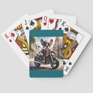 Französische Bulldogge mit Motorrad Playing Cards