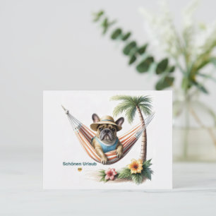 französische Bulldogge mit Palmen auf Hängematte Postcard