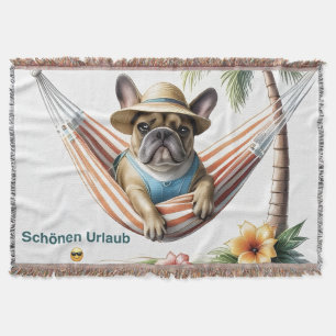 französische Bulldogge mit Palmen auf Hängematte Throw Blanket
