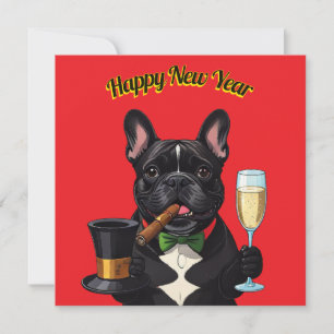 Französische Bulldogge mit Zigarre Neujahr Holiday Card