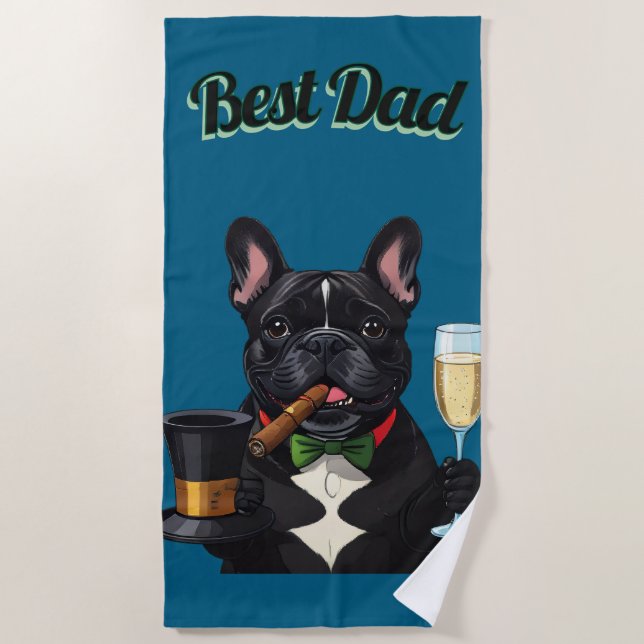 Französische Bulldogge mit Zigarre Vatertag Beach Towel (Front)