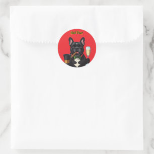 Französische Bulldogge mit Zigarre Vatertag Classic Round Sticker