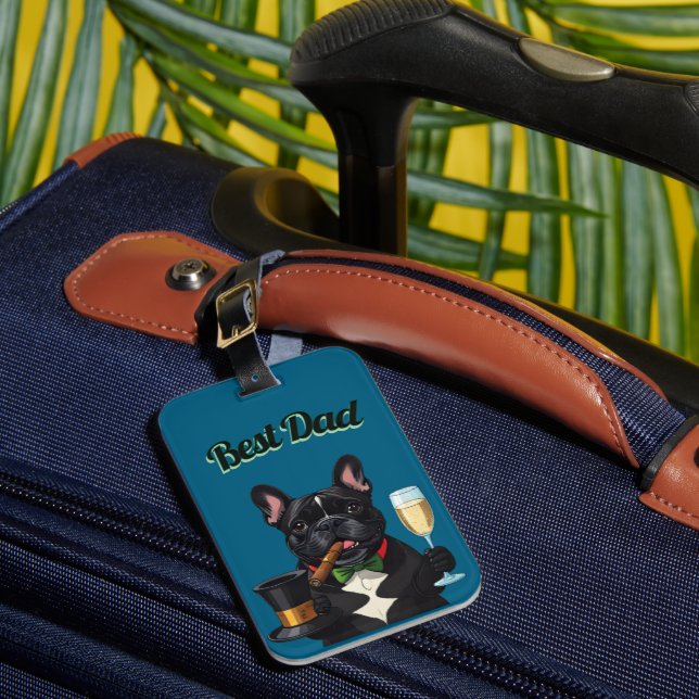 Französische Bulldogge mit Zigarre Vatertag Luggage Tag (Front Insitu 1)