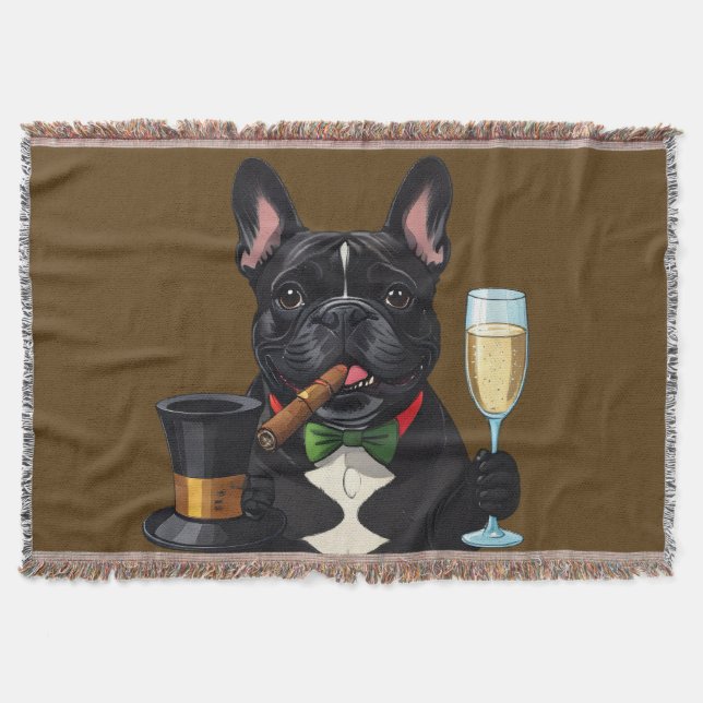Französische Bulldogge mit Zigarre Vatertag Throw Blanket (Front)